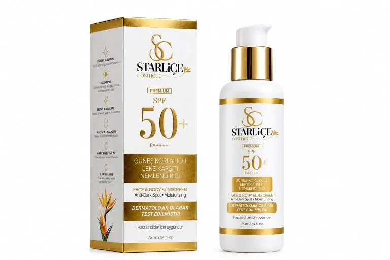 Starliçe SPF 50+ — Kutu ve şişe — yatay kadraj