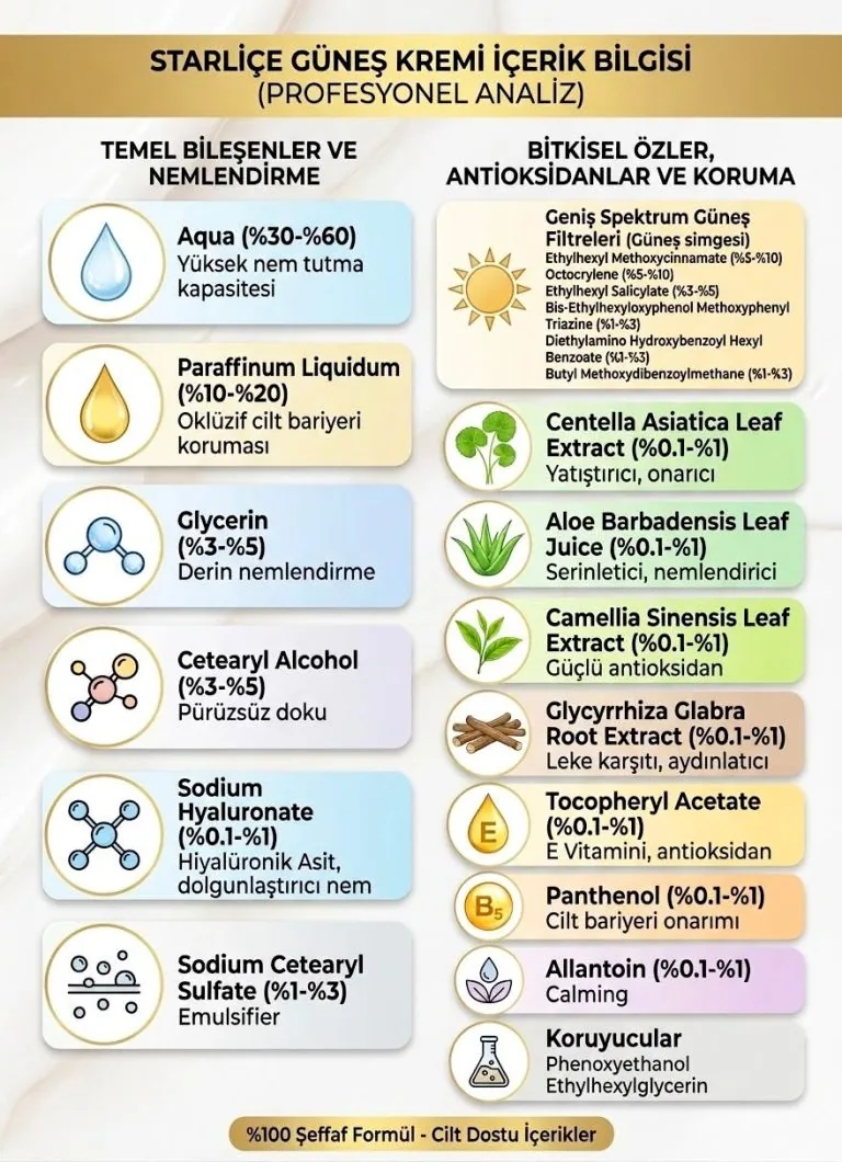 Starliçe SPF 50+ — Formül bileşenleri bilgi görseli
